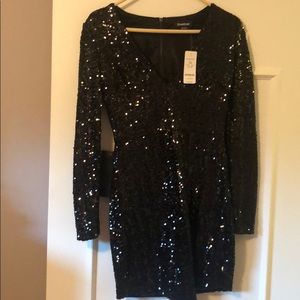 Black sequin long sleeve dress